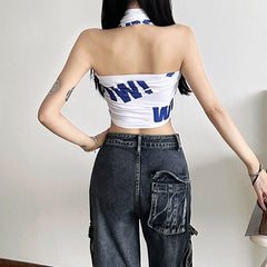 Halter letter print crop top