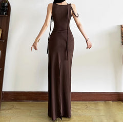 U neck lace patchwork ruched maxi dress