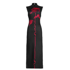 Sleeveless high neck slit flower print backless maxi dress