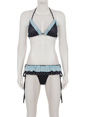 Polka dot halter self tie bikini swimwear