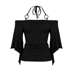 Off shoulder halter o ring ruched self tie top
