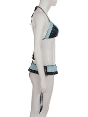 Polka dot halter self tie bikini swimwear