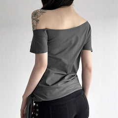 Off shoulder short sleeve knotted abstract top