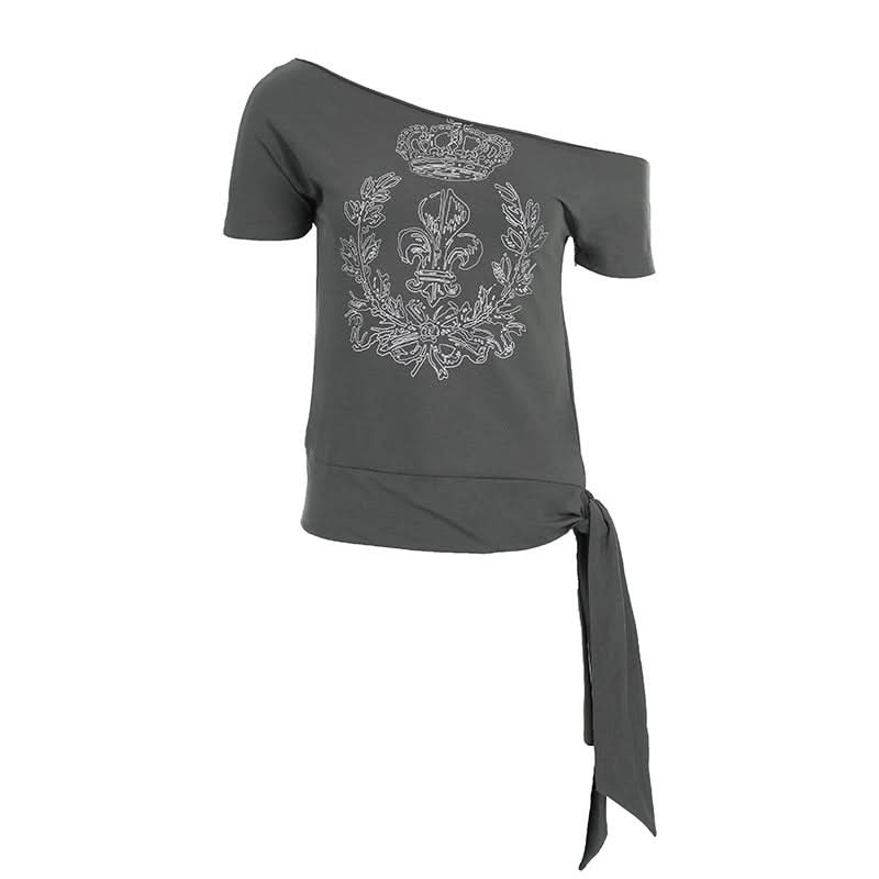 Off shoulder short sleeve knotted abstract top