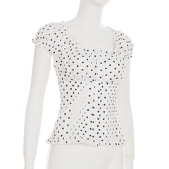 Polka dot cap sleeve button ruffle top