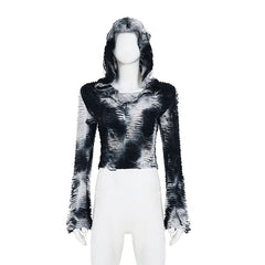 Tie dye hoodie long sleeve hollow out cut out top