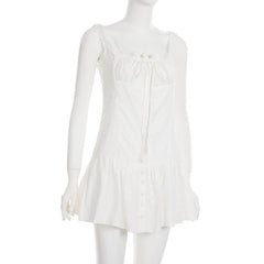 Self tie button ruffle mini dress