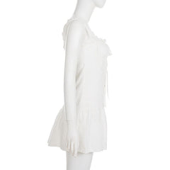 Self tie button ruffle mini dress