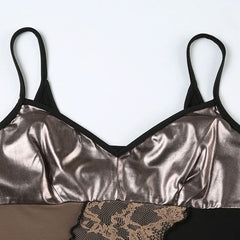 V neck lace patchwork cami top