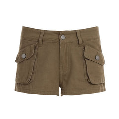Pocket button zip-up short jeans