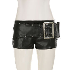 PU leather buckle short pant