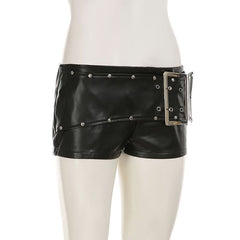 PU leather buckle short pant