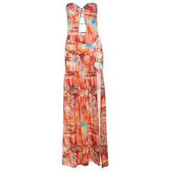 Hollow out high slit o ring cut out maxi dress