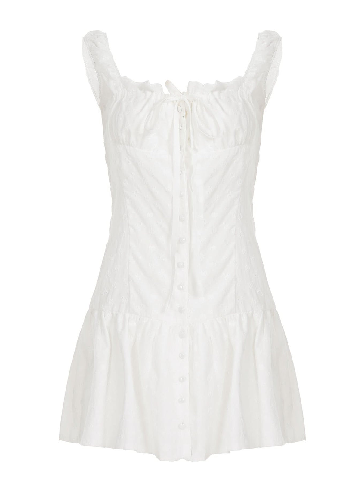 Self tie button ruffle mini dress