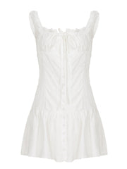 Self tie button ruffle mini dress