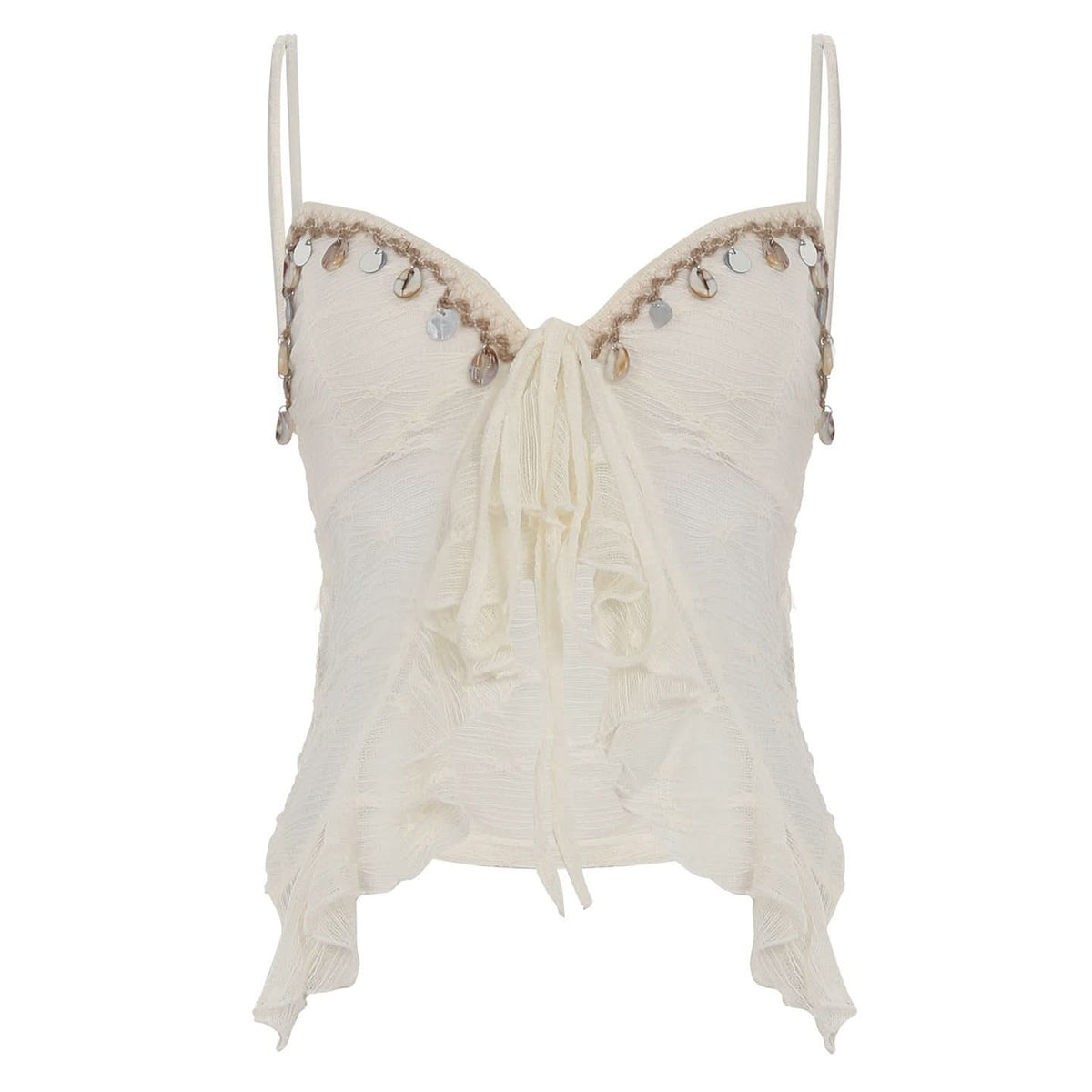 Ruffle self tie backless cami top