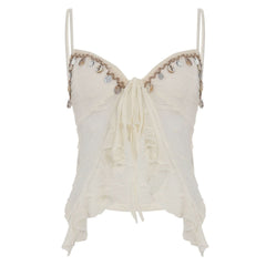 Ruffle self tie backless cami top
