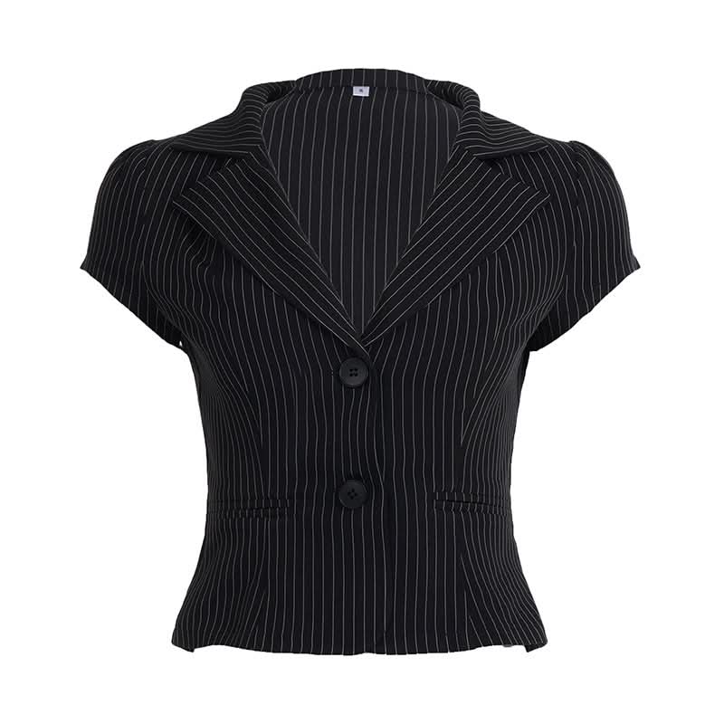 Turnover collar v neck striped print top