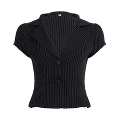 Turnover collar v neck striped print top