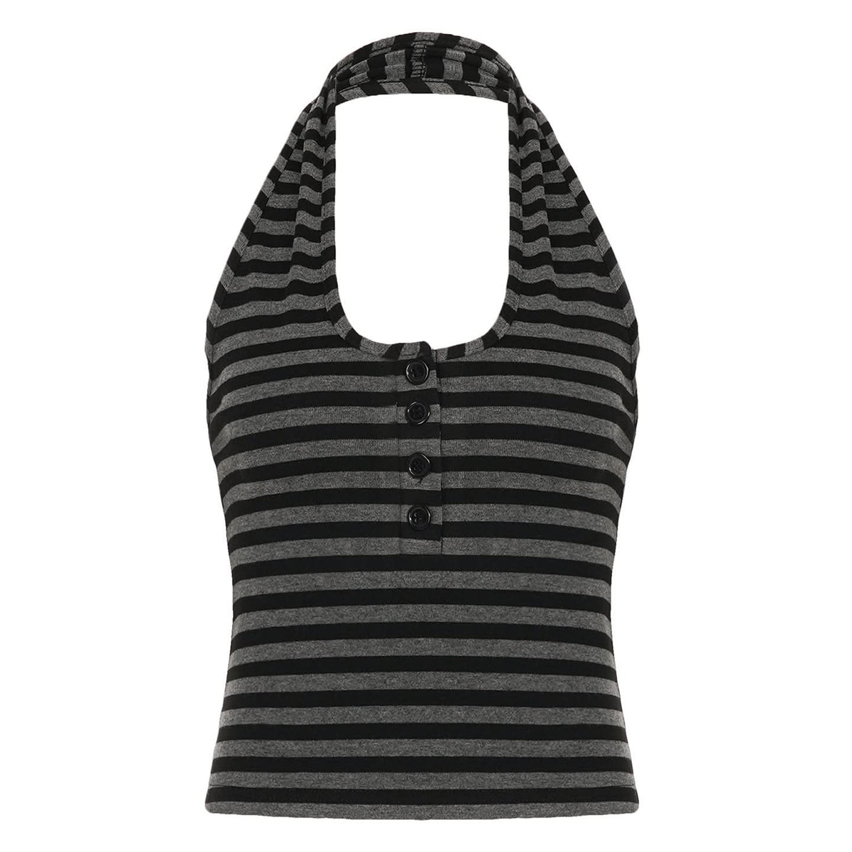 Halter button striped print backless top