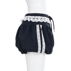 Lace hem drawstring "98" print short pant