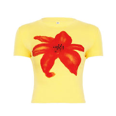 Short sleeve crewneck cat print top
