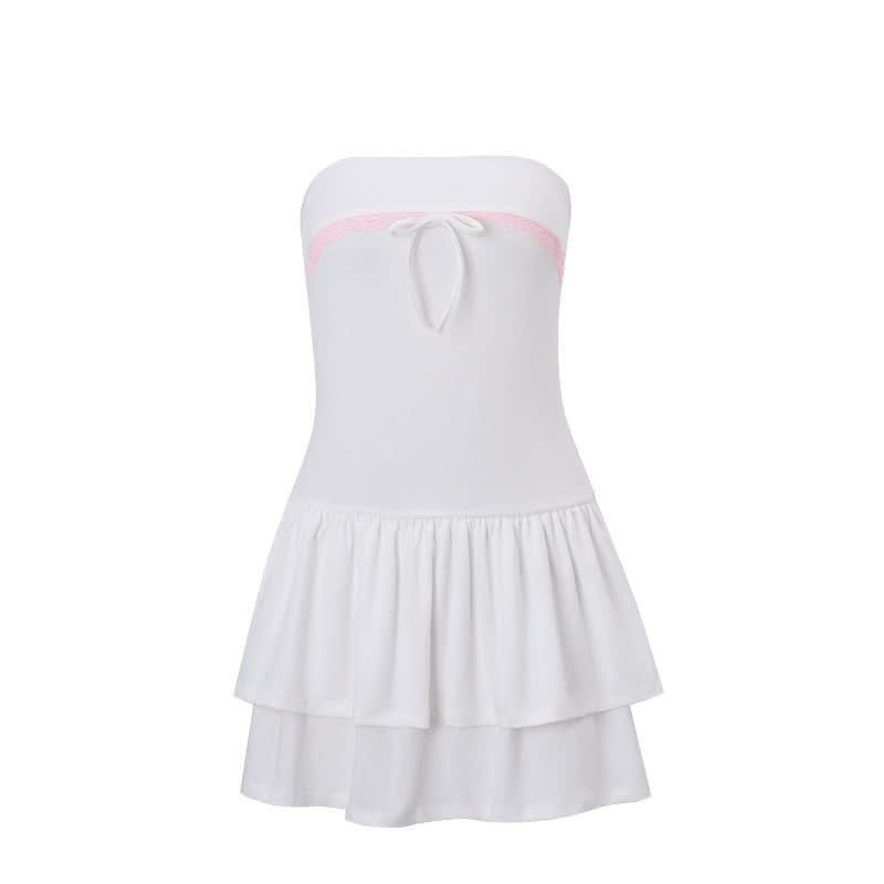 Bowknot lace hem tube mini dress