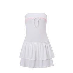 Bowknot lace hem tube mini dress