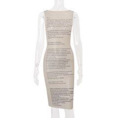 Sleeveless letter print button mesh maxi dress