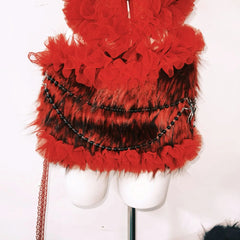 Fluffy ruffle button lace mini skirt set