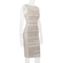 Sleeveless letter print button mesh maxi dress