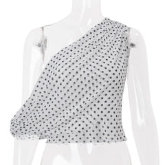 Polka dot one shoulder mesh top
