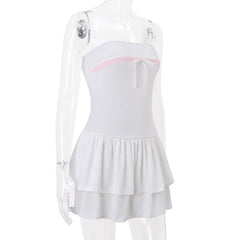 Bowknot lace hem tube mini dress