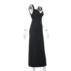 V neck self tie backless solid maxi dress