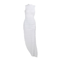 Hoodie Irregular slit crewneck ruched midi dress