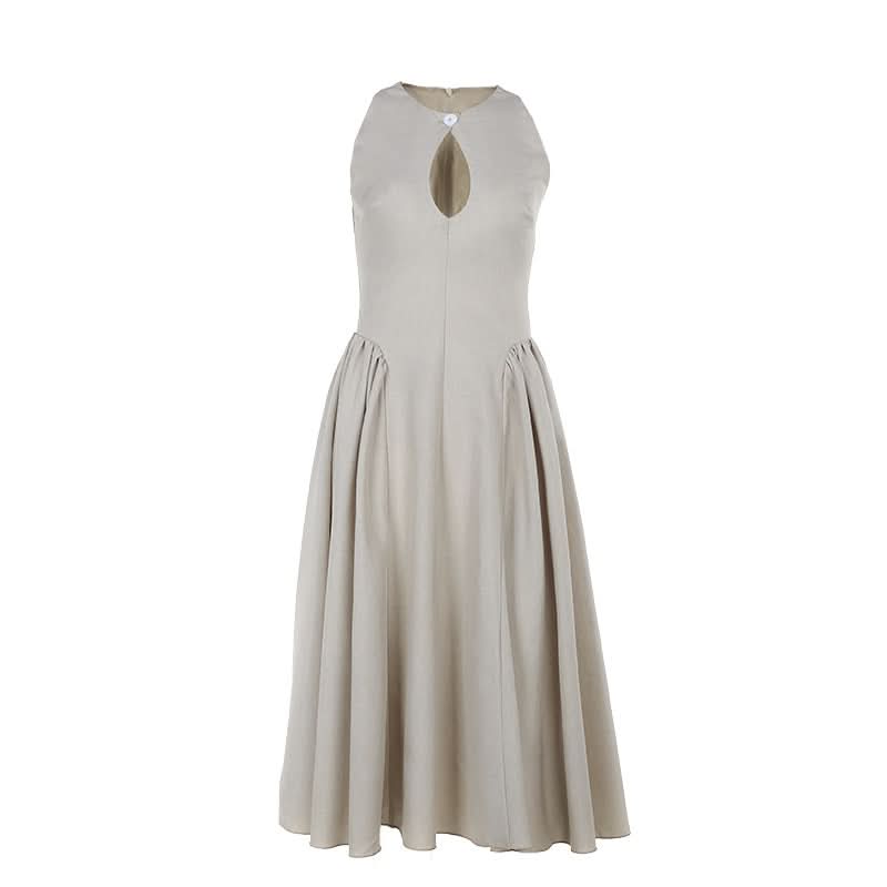 Hollow out button zip-up ruched cut out midi dress