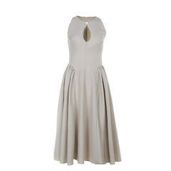 Hollow out button zip-up ruched cut out midi dress