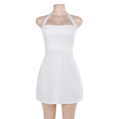 Halter square neck backless solid mini dress