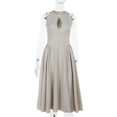 Hollow out button zip-up ruched cut out midi dress