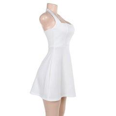 Halter square neck backless solid mini dress