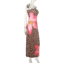Leopard print square neck slit cami maxi dress