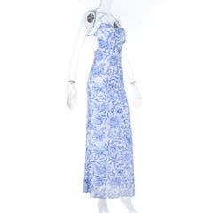 Cross back flower print v neck cami maxi dress