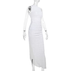 Hoodie Irregular slit crewneck ruched midi dress