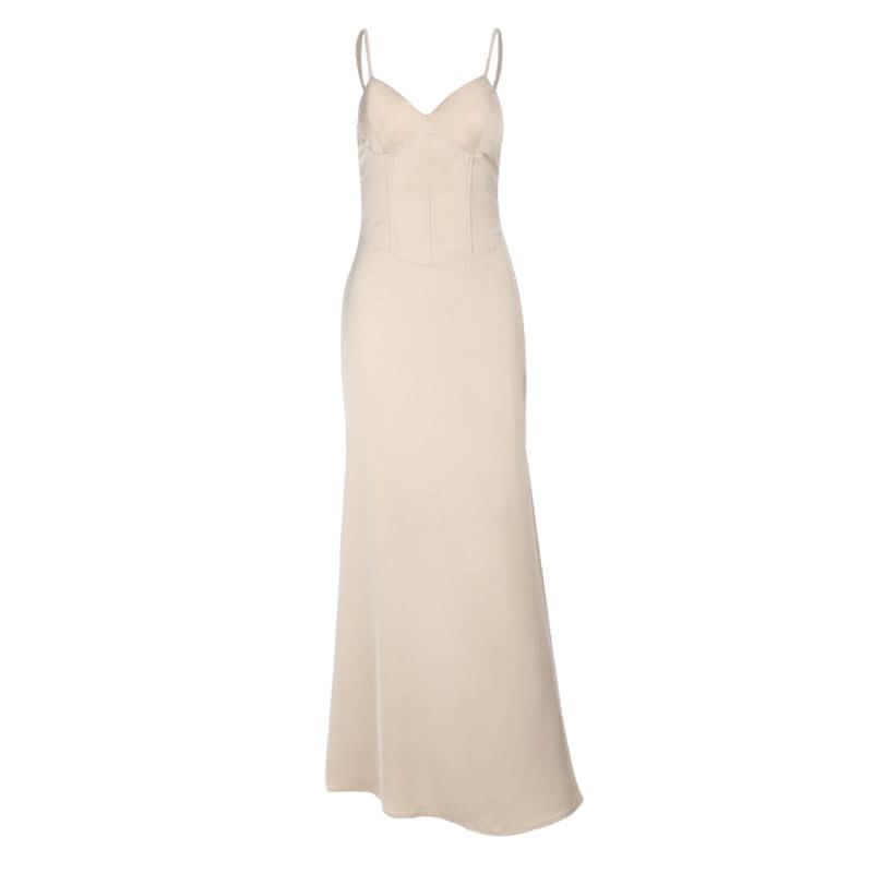 Champagne v neck zip-up cami maxi dress