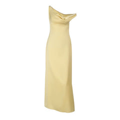 One shoulder irregular satin zip-up maxi dress