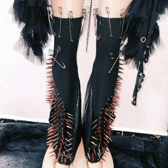Long sleeve metal chain rivet applique mini skirt set