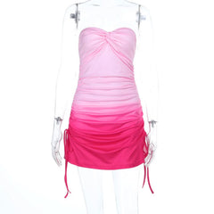 Gradient ruched self tie tube mini dress