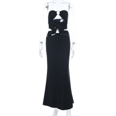Hollow out o ring backless tube cut out maxi dress