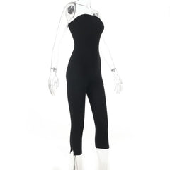 Backless solid corset slit jumpsuit