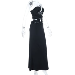 Hollow out o ring backless tube cut out maxi dress
